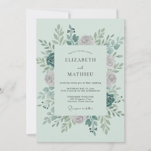 Invitación Boda Sofisticada con Hojas de Color Mauve y Espuma