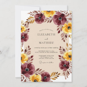 Invitación Boda Sofisticada de Cosecha Borgoña