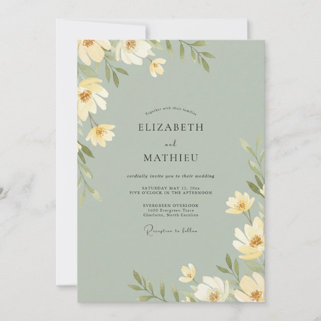 Invitación Boda Sofisticada de Hojas y Crema de Salvia (Anverso)