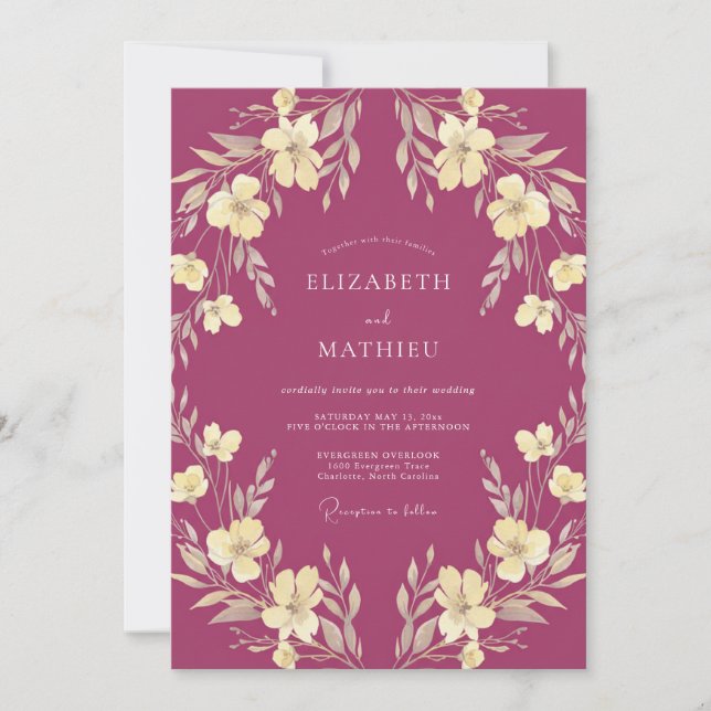 Invitación Boda Sofisticada de la Naturaleza Magenta (Anverso)