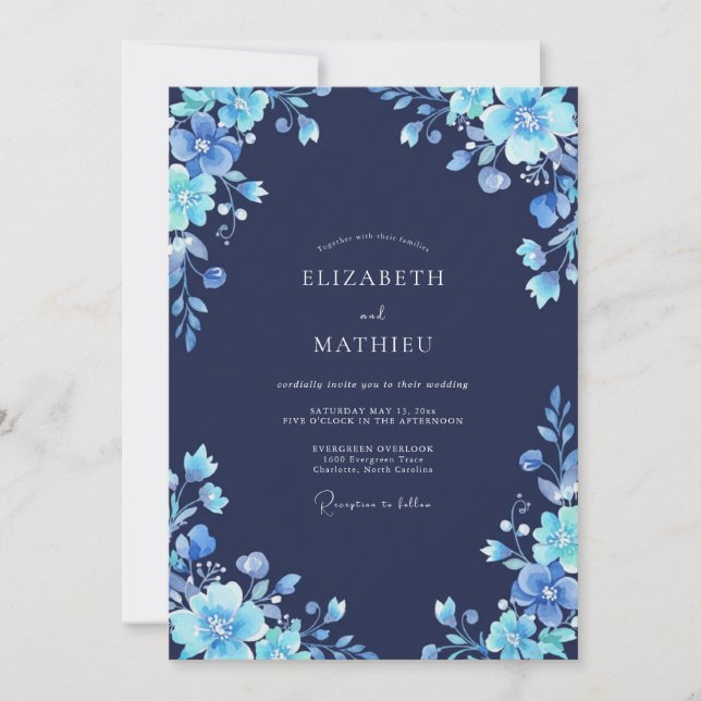 Invitación Boda sofisticada de medianoche en azul marino (Anverso)