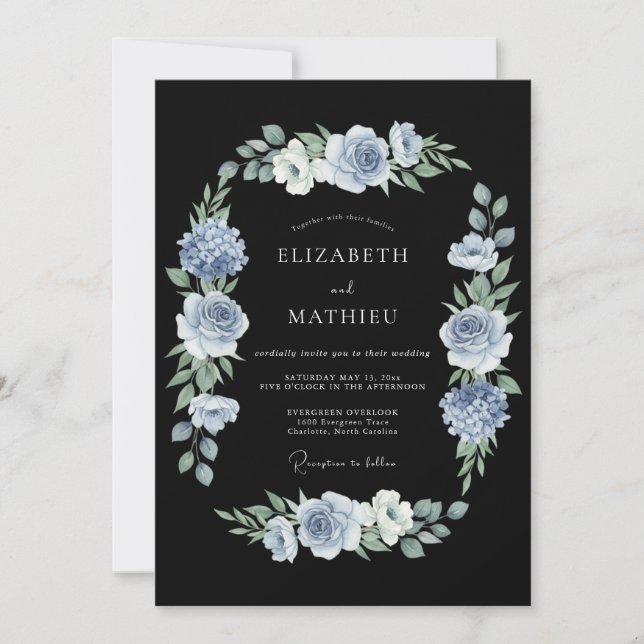 Invitación Boda sofisticada de negro medianoche (Anverso)