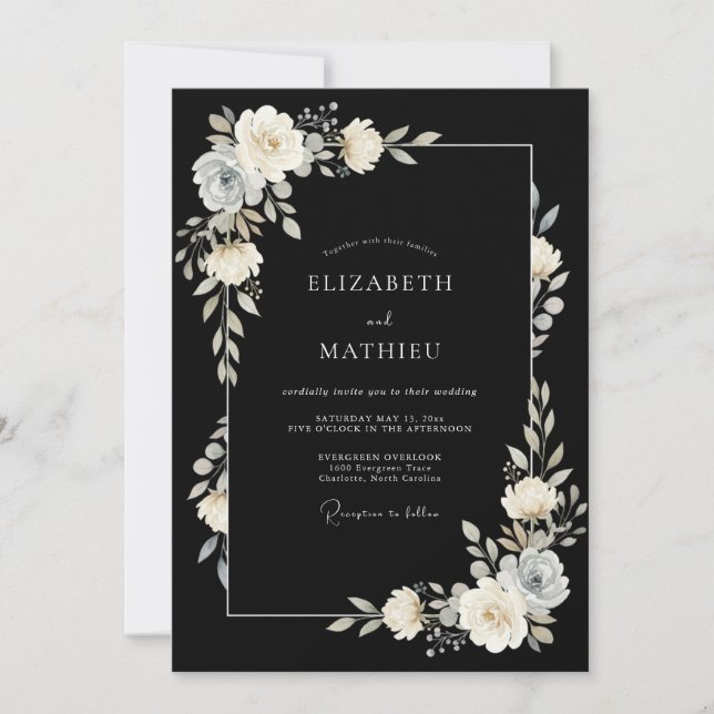 Invitación Boda Sofisticada de Noche Negra (Anverso)