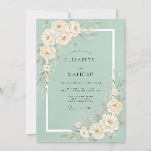 Invitación Boda Sofisticada de Verde Menta en Primavera (Anverso)