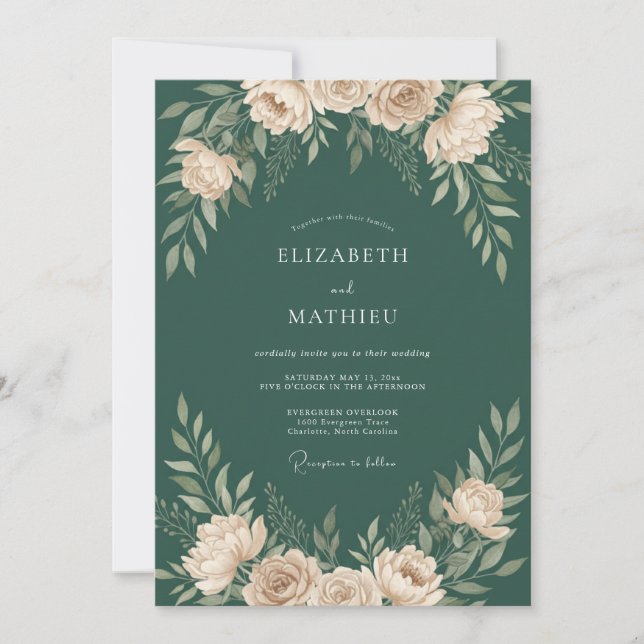 Invitación Boda Sofisticada en Bosque de Verde Cazador (Anverso)