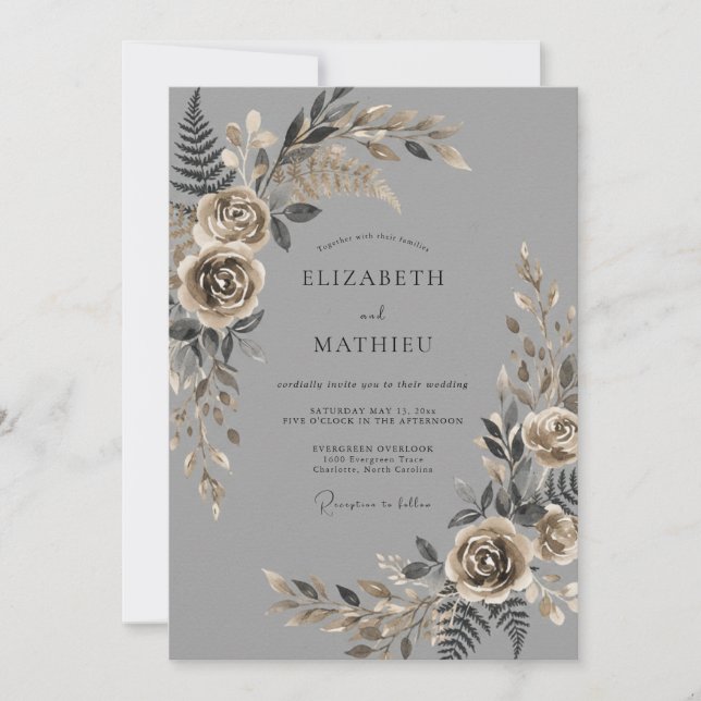 Invitación Boda Sofisticada Vintage con Carbón (Anverso)