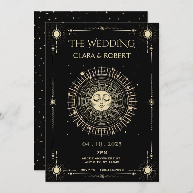 Invitación Boda solar mágico místico tarot boho (Anverso / Reverso)