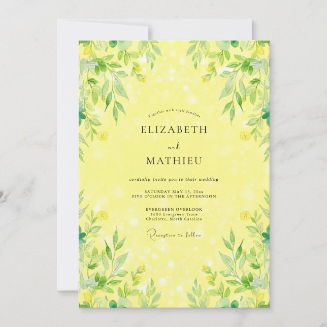 Invitación Boda soleada con hojas y cítricos (Anverso)