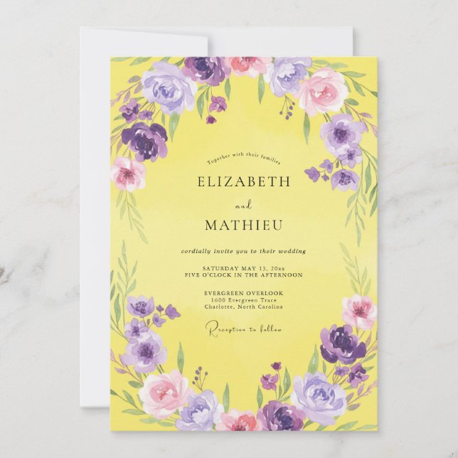 Invitación Boda soleada de primavera en amarillo limón (Anverso)