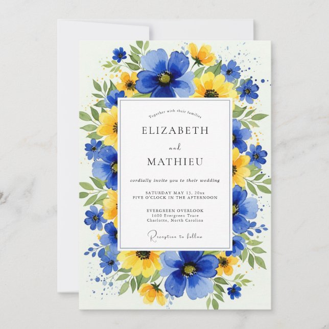Invitación Boda soleada de verano azul zafiro (Anverso)