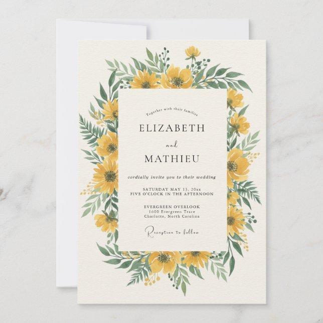 Invitación Boda Soleada de Verano con Amarillo Dorado (Anverso)