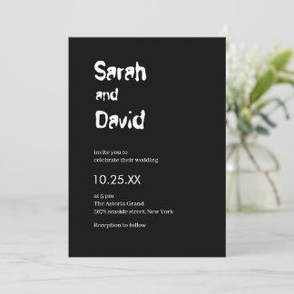 Invitación boda sólo de palabra personalizado en blanco y neg
