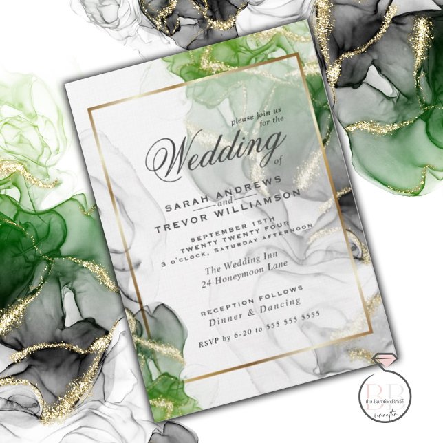 Invitación Boda | Solo oro de tinta verde esmeralda (Subido por el creador)