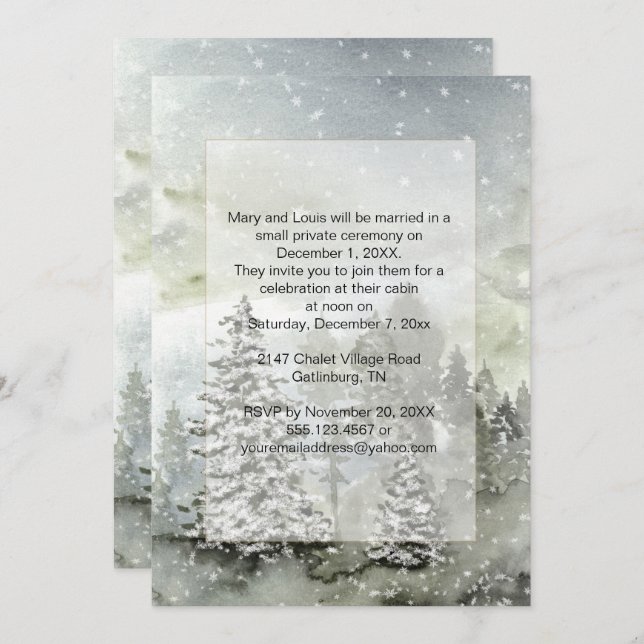 Invitación Boda solo recepción Montañas de nieve de hoja pere (Anverso / Reverso)