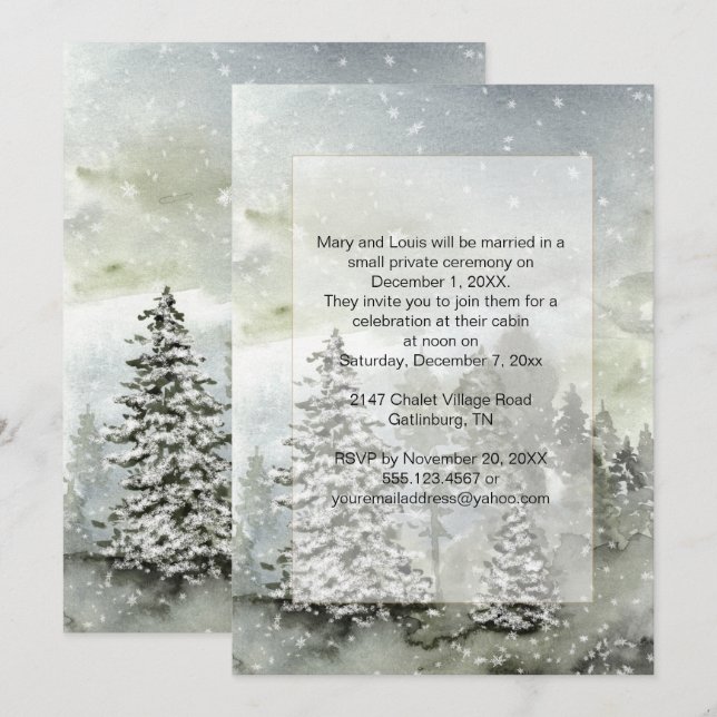 Invitación Boda solo recepción Montañas de nieve Evergreens (Anverso / Reverso)