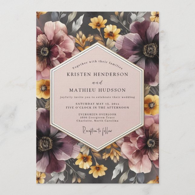 Invitación Boda sombría de malva y caléndula (Anverso)