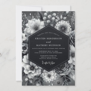 Invitación Boda Sombría Flor de Grafito