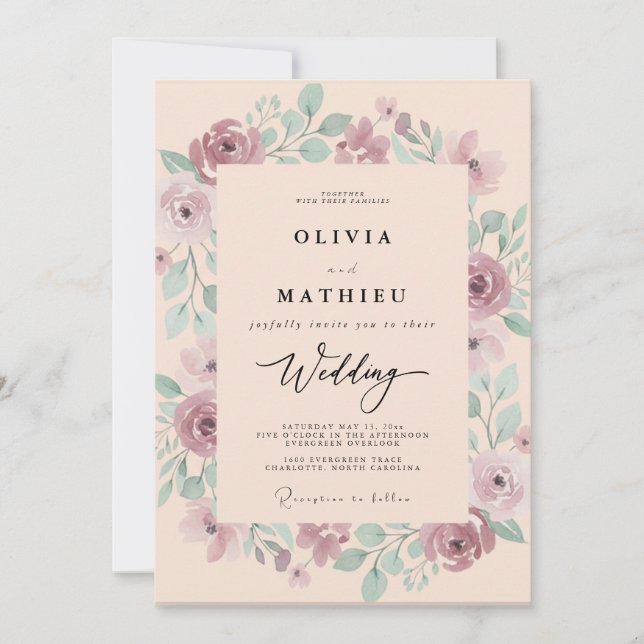 Invitación Boda soñada de acuarela morada en primavera (Anverso)