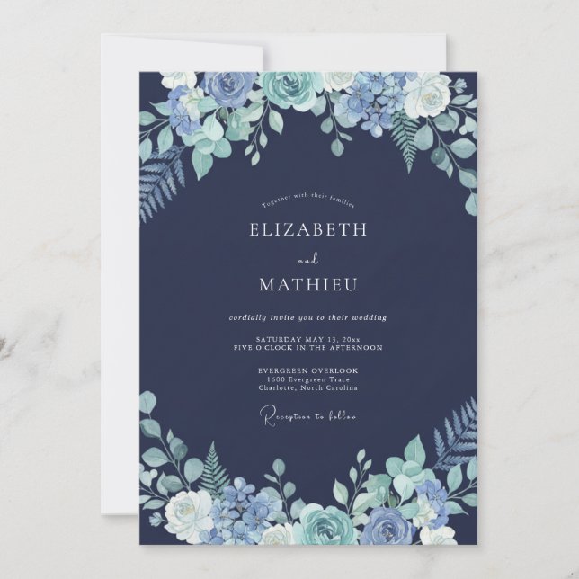 Invitación Boda Soñada de Invierno en Azul Marino (Anverso)