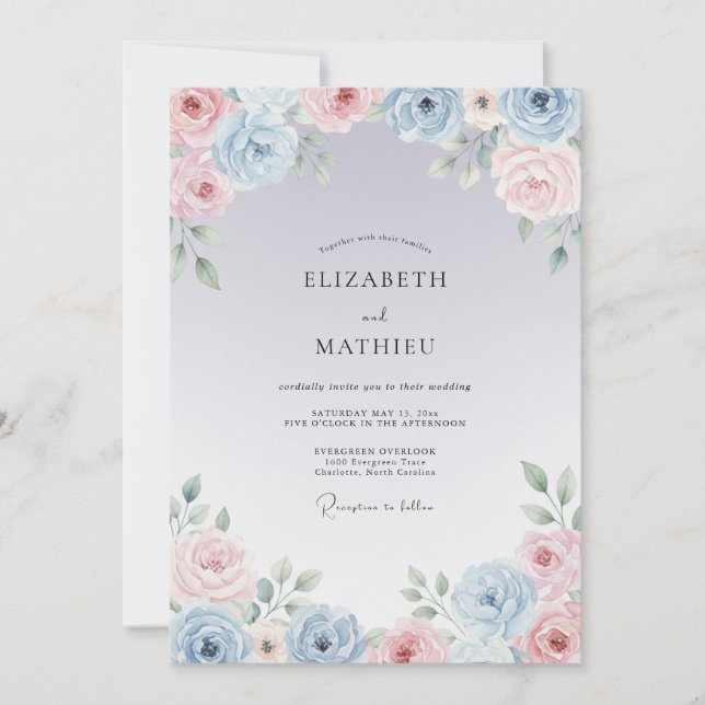 Invitación Boda soñada de primavera en azul polvoriento (Anverso)