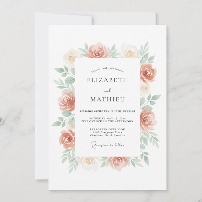 Invitación Boda soñada de primavera en durazno (Anverso)