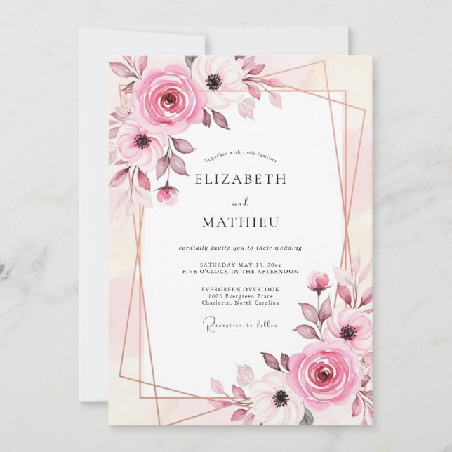 Invitación Boda soñada de primavera en rosa polvoriento (Anverso)