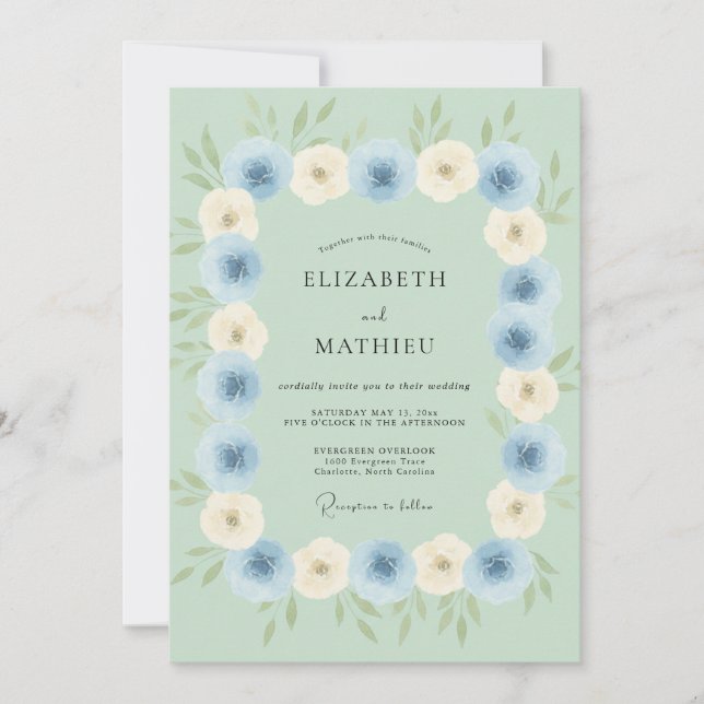 Invitación Boda soñada de primavera en verde menta (Anverso)