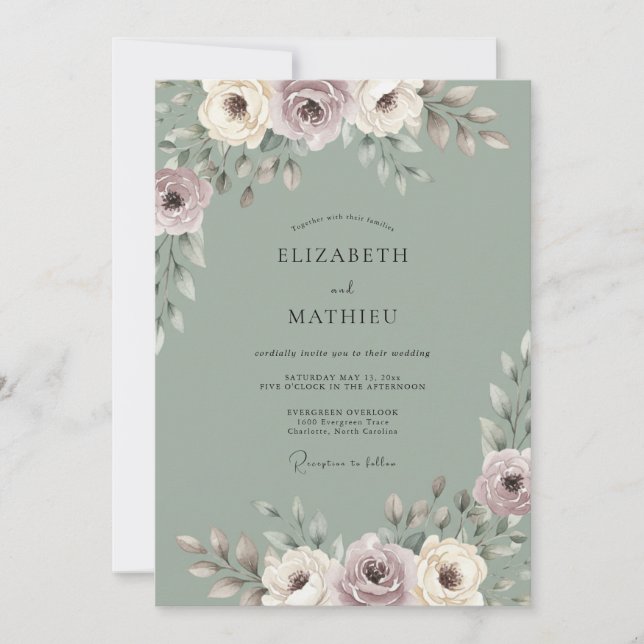 Invitación Boda soñada de primavera en verde salvia (Anverso)