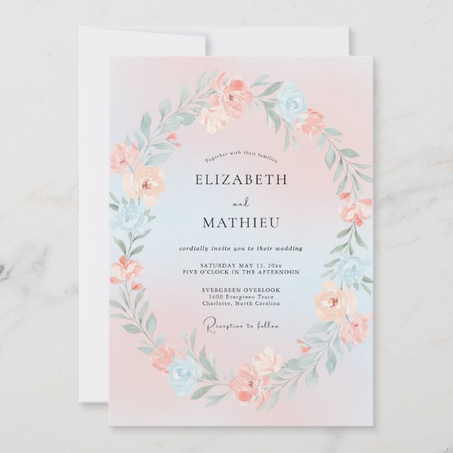 Invitación Boda soñada de primavera rosa azul (Anverso)
