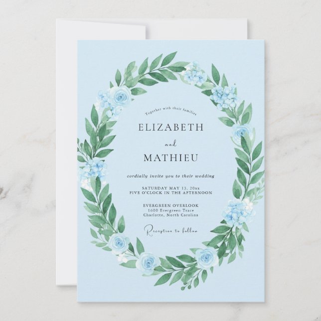 Invitación Boda soñadora de primavera azul azur (Anverso)