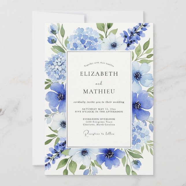 Invitación Boda soñadora de primavera azul cerúleo (Anverso)
