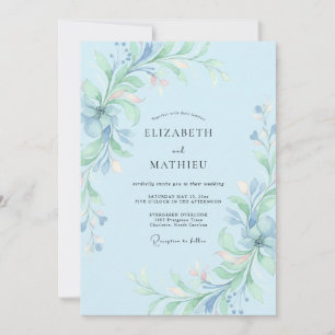 Invitación Boda soñadora de primavera azul claro