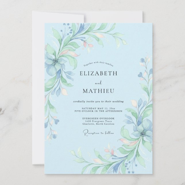 Invitación Boda soñadora de primavera azul claro (Anverso)
