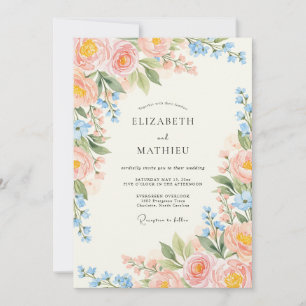 Invitación Boda soñadora de primavera en rosa suave y azul