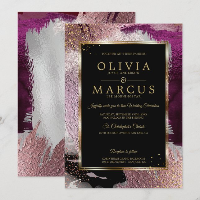 Invitación Boda | Sorprendente resumen de ciruela de cassis n (Anverso / Reverso)