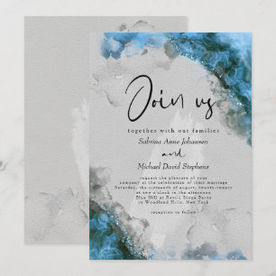 Invitación BODA   Sorprendente resumen de tinta de agua azul 