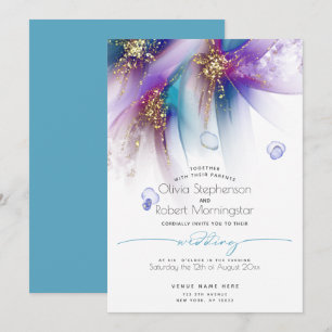 Invitación BODA   Sorprendente resumen púrpura Verde azulado