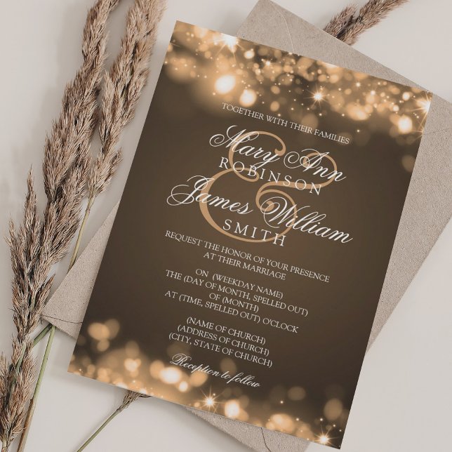 Invitación Boda Sparkling Lights Gold (Wedding Sparkling Lights Gold Invitation)