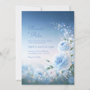 Invitación Boda Spray de Flor de Hielo Azul Luminoso