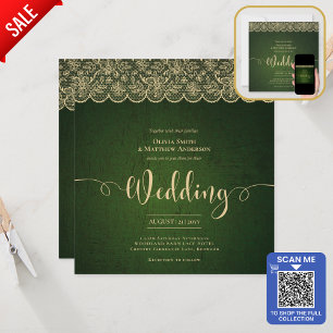 Invitación BODA SQUARE Green Gold Lace Imprimir o DESCARGAR