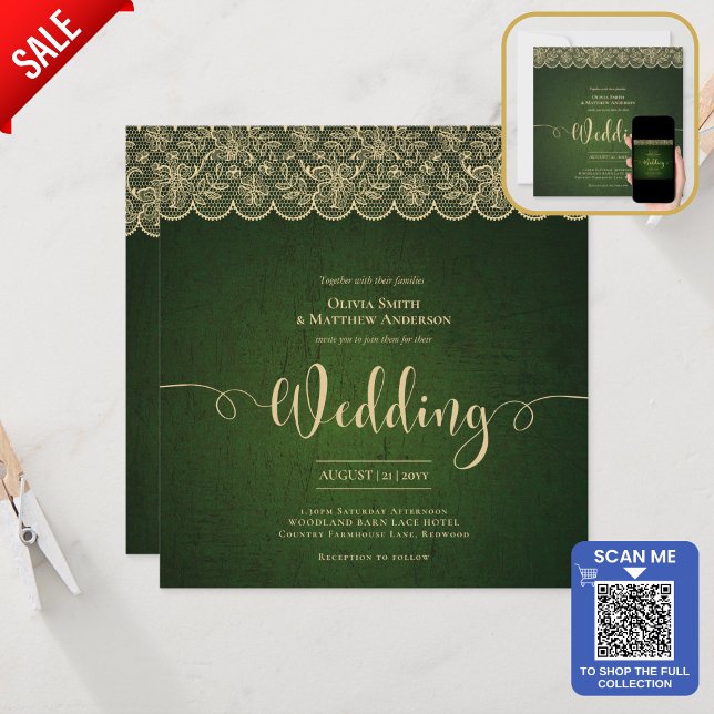 Invitación BODA SQUARE Green Gold Lace Imprimir o DESCARGAR (Subido por el creador)
