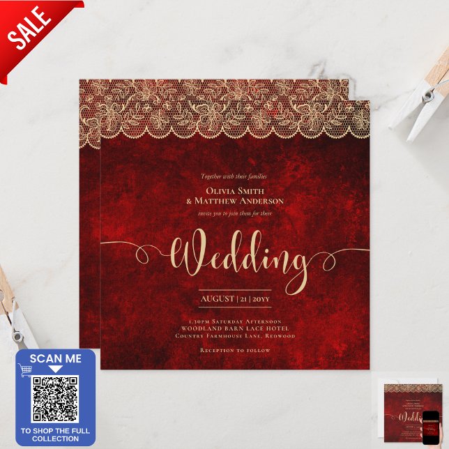 Invitación BODA SQUARE RED Gold Lace Imprimir o DESCARGAR (Subido por el creador)