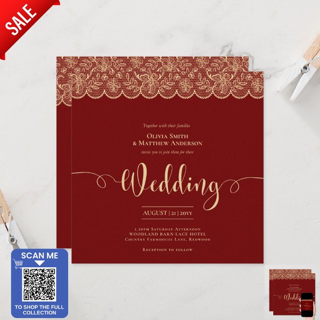 Invitación BODA SQUARE RED Gold Lace Imprimir o DESCARGAR (Subido por el creador)