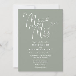 Invitación Boda Sr y Sra Modern QR Code Verde Salvia
