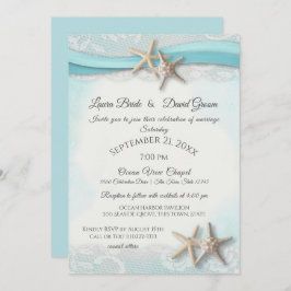 Invitación Boda Starfish and Lace Beach Ocean Blue