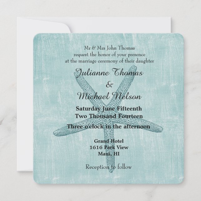 Invitación Boda Starfish Azul (Anverso)