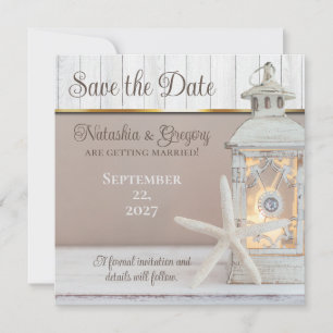 Invitación Boda Starfish de la linterna de la playa salva la 