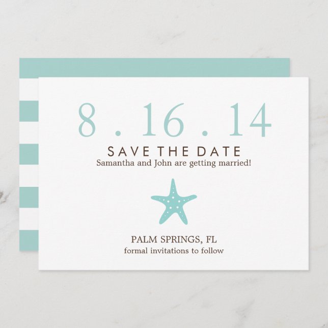 Invitación Boda Starfish de menta Guardar la fecha (Anverso / Reverso)
