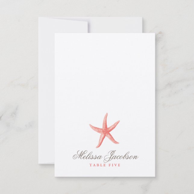 Invitación Boda Starfish Escort/Place Card - CORAL (Anverso)