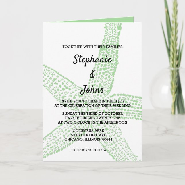 Invitación Boda Starfish Nautical Sage Green White 2024 (Anverso)